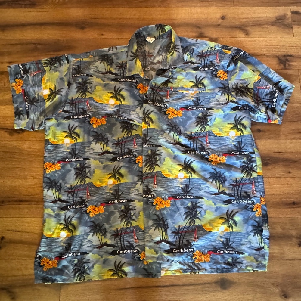 Men's Caribbean Print Shirt - Blue and Yellow